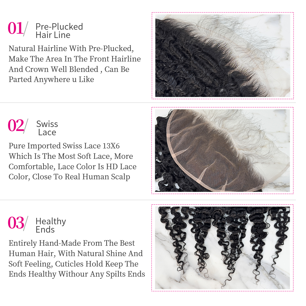 10″ – 20″ Natural Black Color Burmese Curly Human Hair 13*6 Lace Frontal with Pre Plucked Natural Hairline