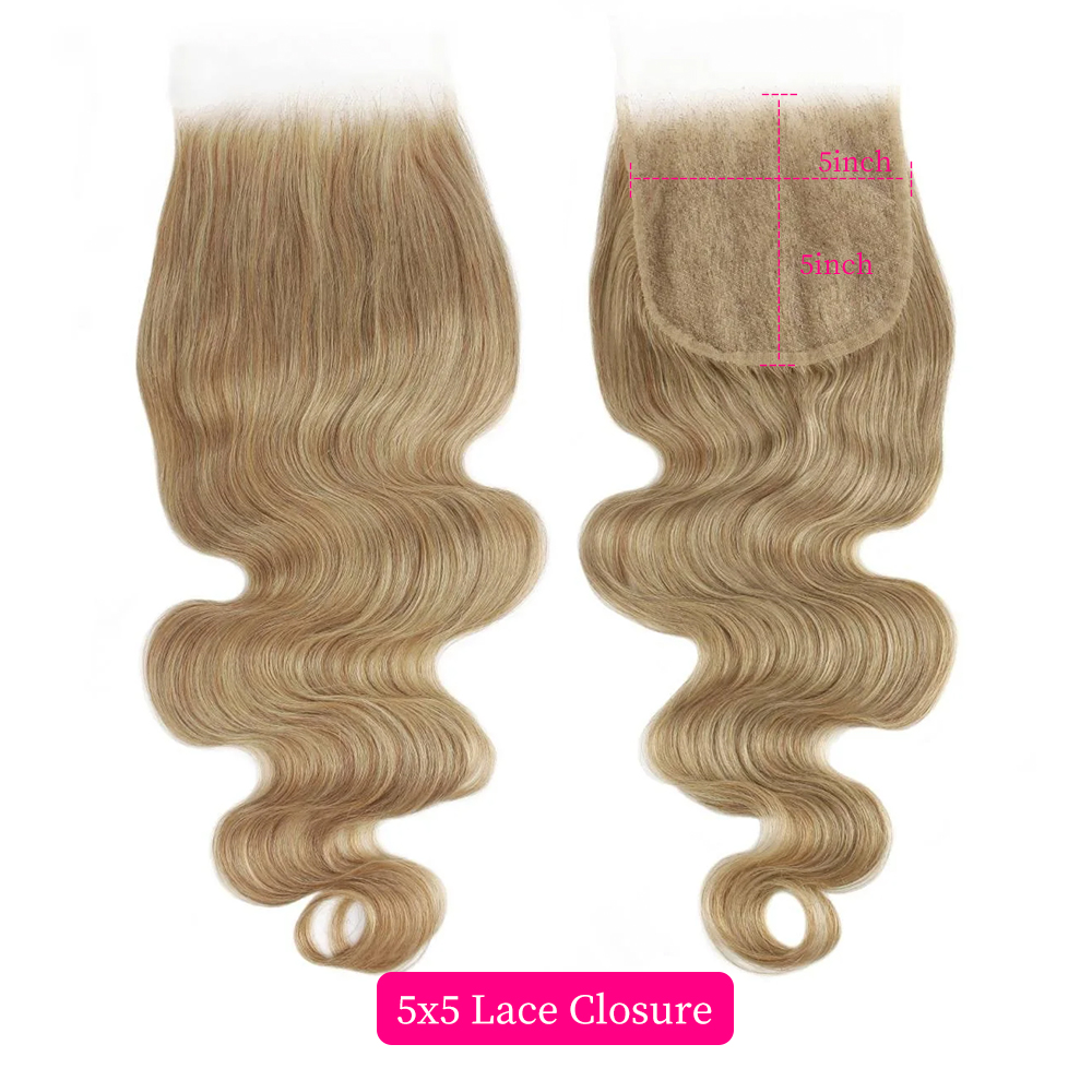 10″ – 20″ Honey Blonde Color Body Wave Human Hair 5*5 Lace Closure