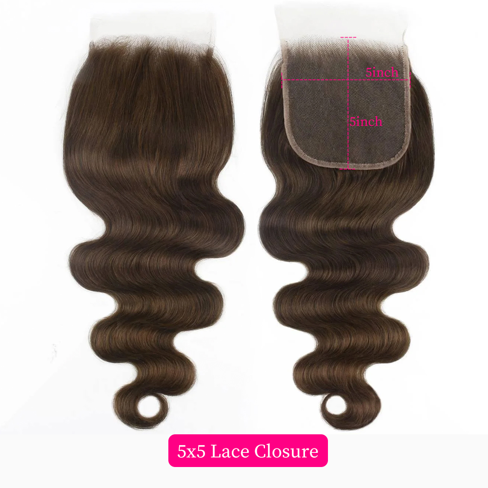 10″ – 20″ Medium Brown Color Body Wave Human Hair 5*5 Lace Closure
