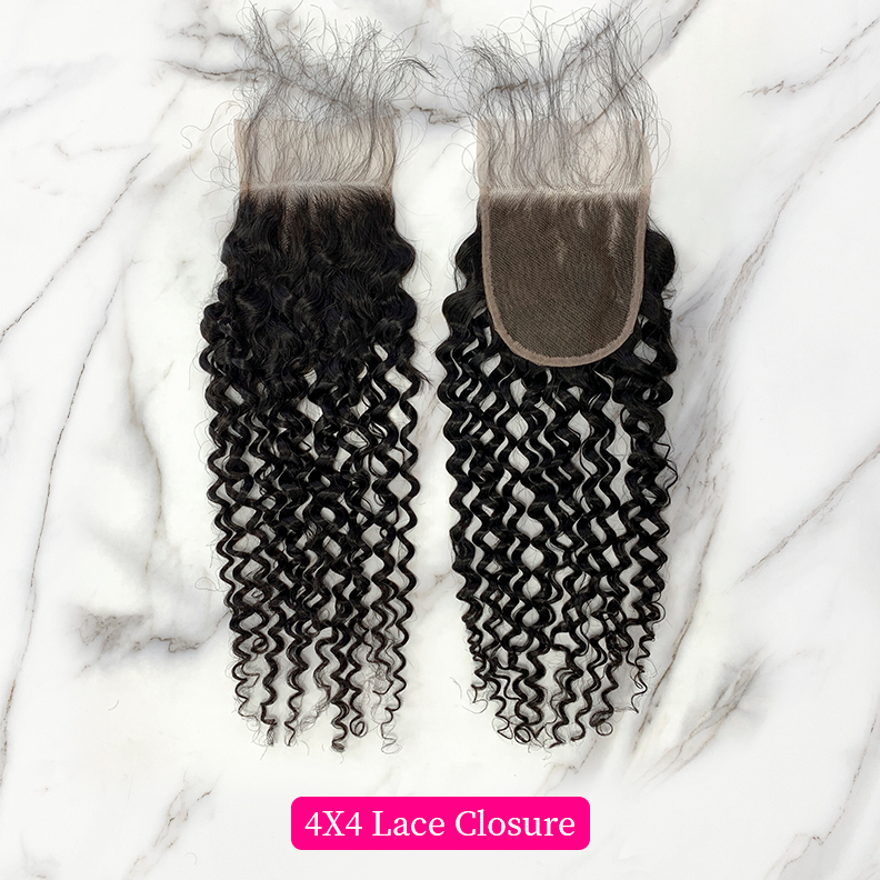 10″ – 20″ Natural Black Color Deep Curly Human Hair 4*4 Lace Closure