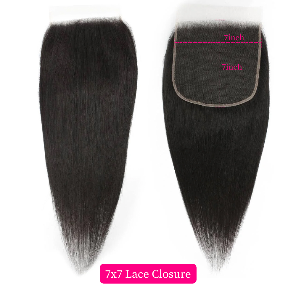 10″ – 20″ Natural Black Color Straight Human Hair 7*7 Lace Closure