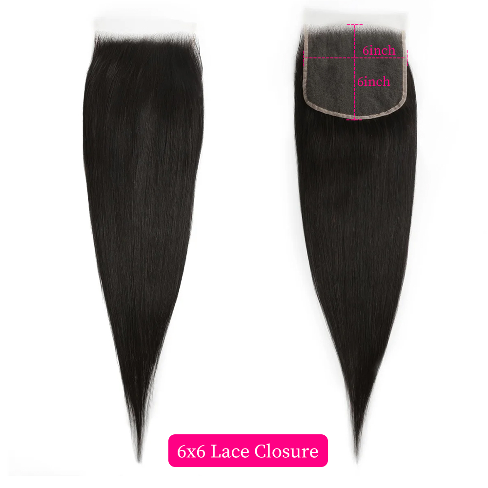 10″ – 20″ Natural Black Color Straight Human Hair 6*6 Lace Closure