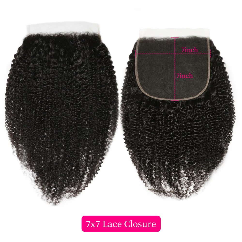 10″ – 20″ Natural Black Color Afro Kinky Curly Human Hair 7*7 Lace Closure