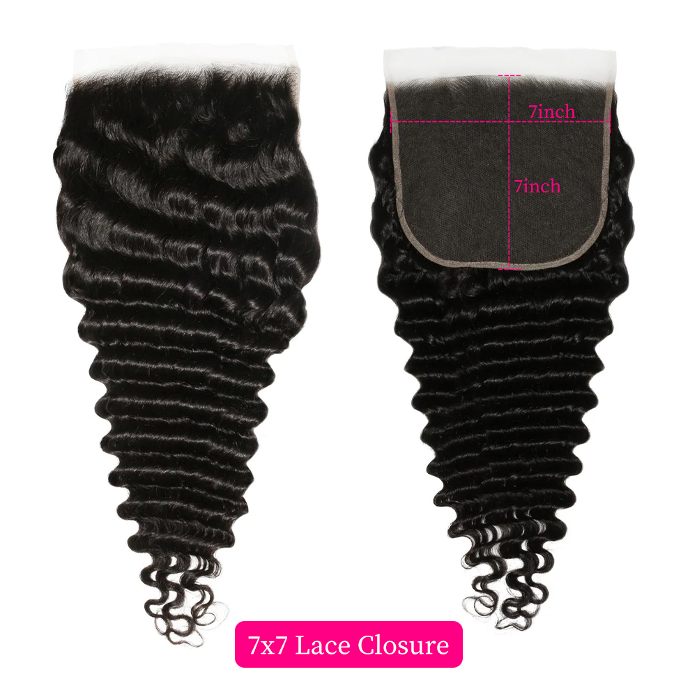 10″ – 20″ Natural Black Color Deep Wave Human Hair 7*7 Lace Closure