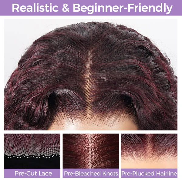 10″ – 40″ Dark Plum Color Burmese Curly Human Hair Lace Front Wig