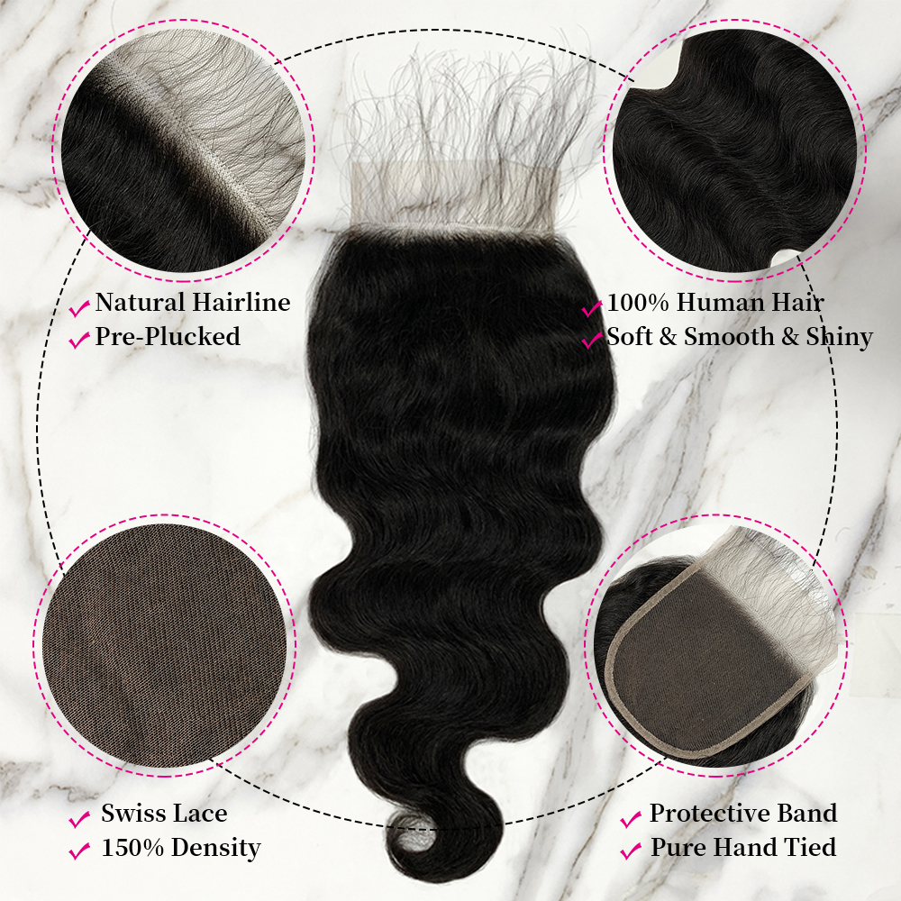 10″ – 20″ Natural Black Color Body Wave Human Hair 5*5 Lace Closure