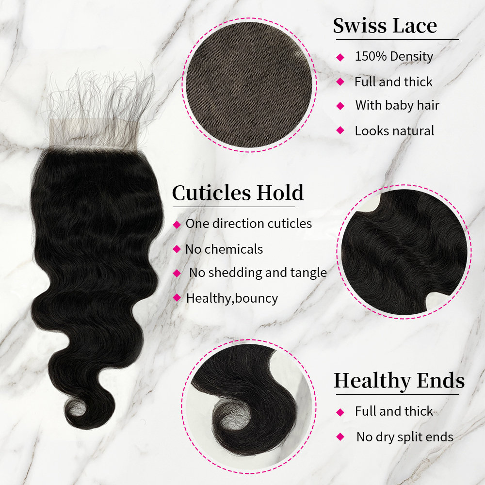 10″ – 20″ Natural Black Color Body Wave Human Hair 5*5 Lace Closure