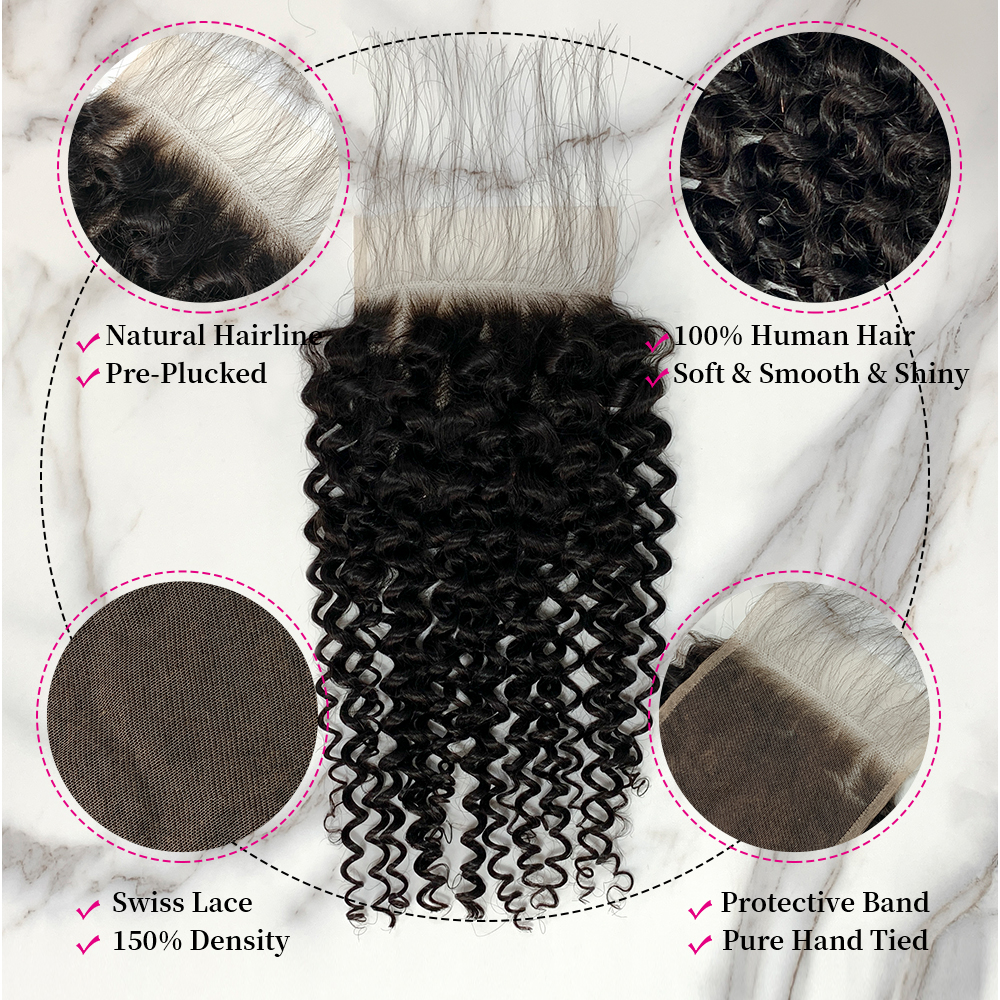 10″ – 20″ Natural Black Color Deep Curly Human Hair 5*5 Lace Closure