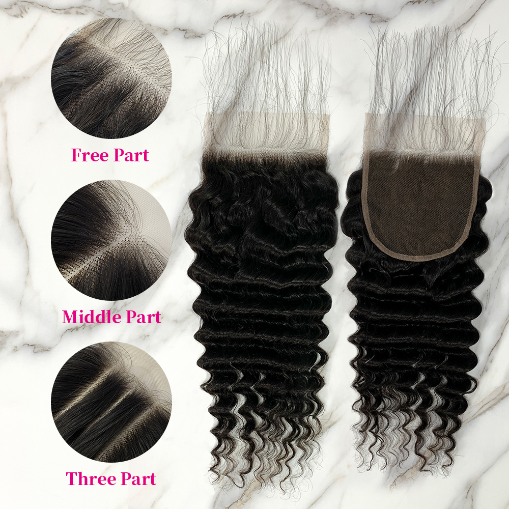10″ – 20″ Natural Black Color Deep Wave Human Hair 5*5 Lace Closure