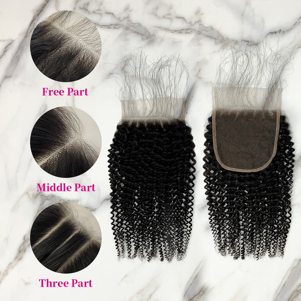 10″ – 20″ Natural Black Color Kinky Curly Human Hair 5*5 Lace Closure