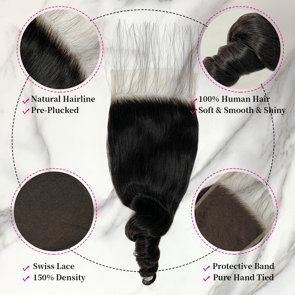 10″ – 20″ Natural Black Color Loose Wave Human Hair 5*5 Lace Closure
