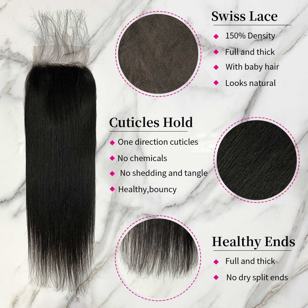 10″ – 20″ Natural Black Color Straight Human Hair 5*5 Lace Closure