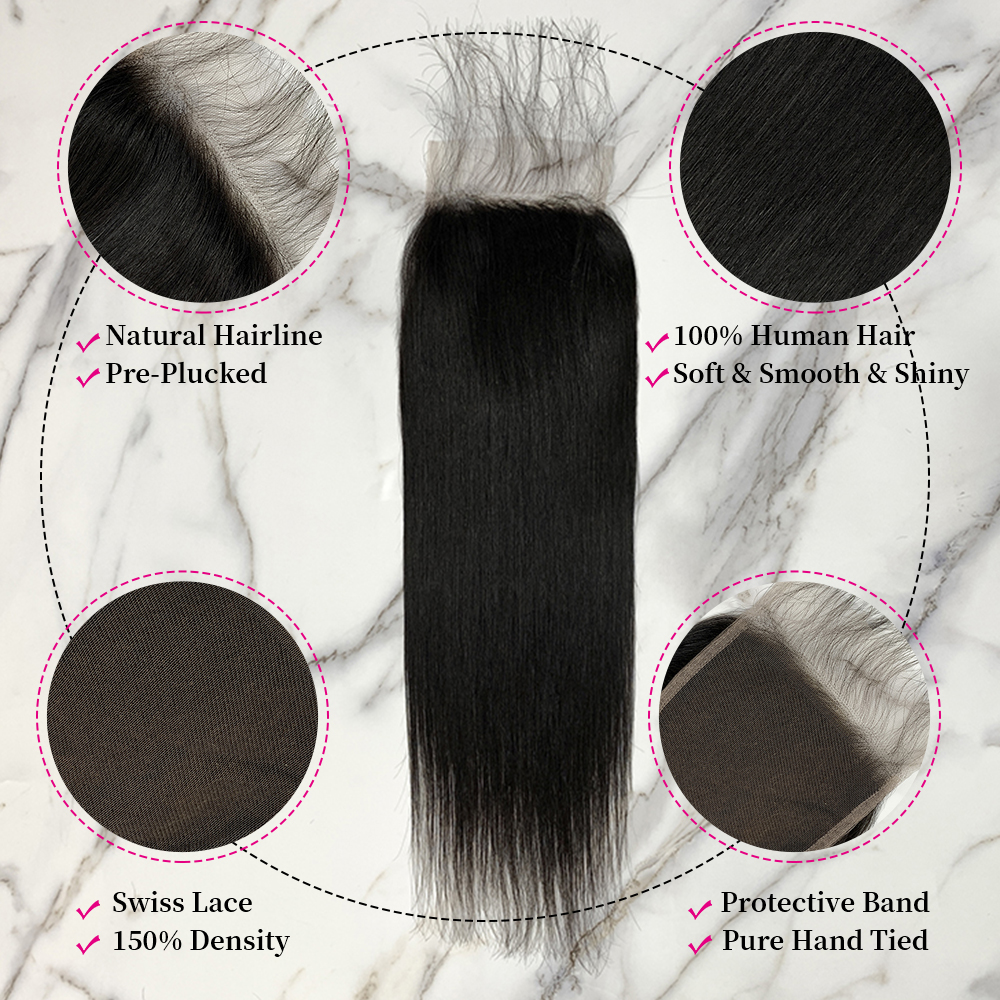 10″ – 20″ Natural Black Color Straight Human Hair 5*5 Lace Closure