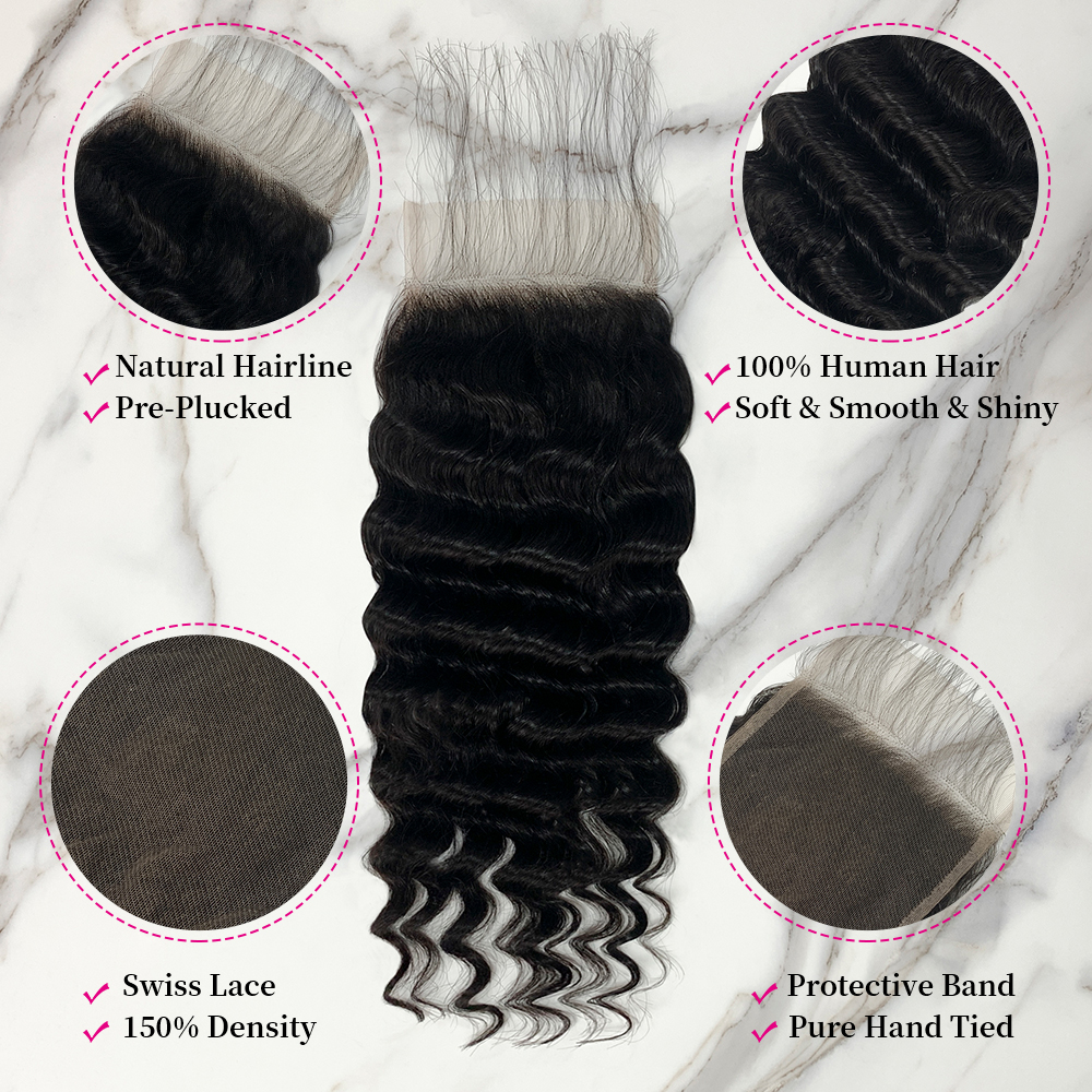 10″ – 20″ Natural Black Color Pineapple Wave Human Hair 5*5 Lace Closure