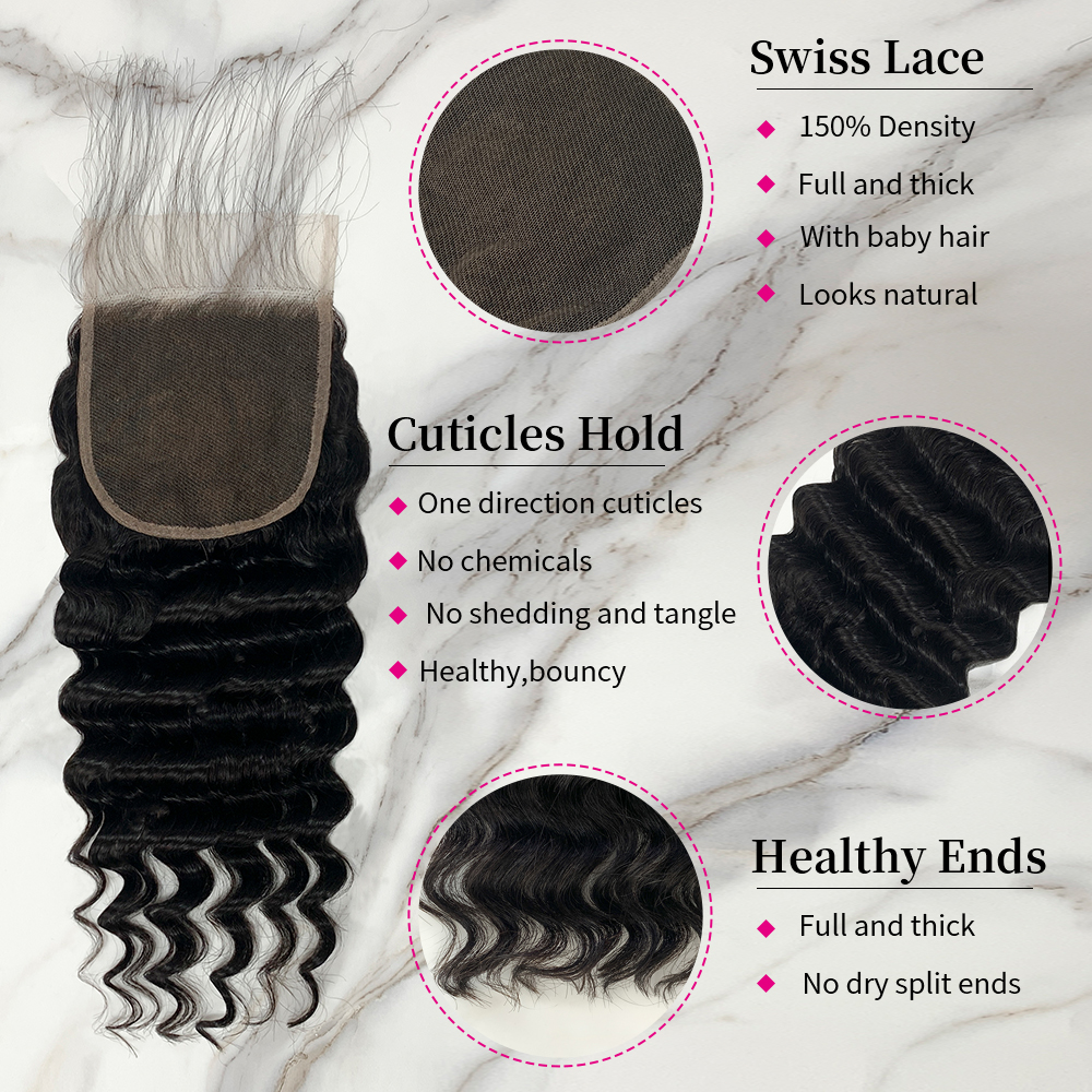10″ – 20″ Natural Black Color Pineapple Wave Human Hair 5*5 Lace Closure