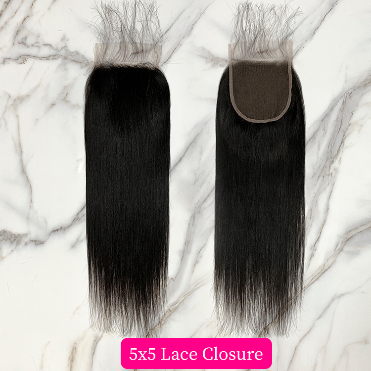 10″ – 20″ Natural Black Color Straight Human Hair 5*5 Lace Closure