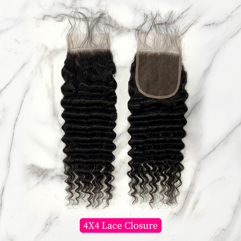 10″ – 20″ Natural Black Color Deep Wave Human Hair 4*4 Lace Closure
