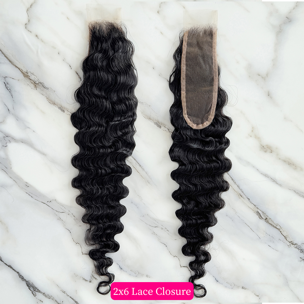 10″ – 20″ Natural Black Color Burmese Curly Human Hair 2*6 Lace Closure