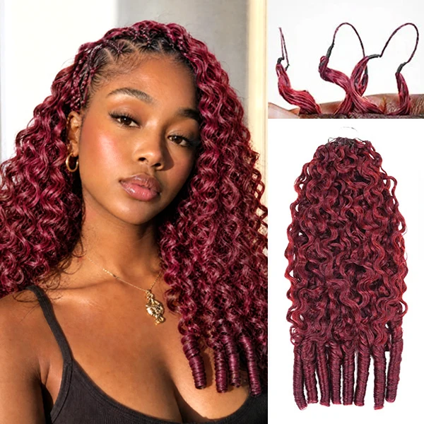 14″ – 24″ #99J & Burgundy Color Burmese Curly Human Hair Crochet Hair