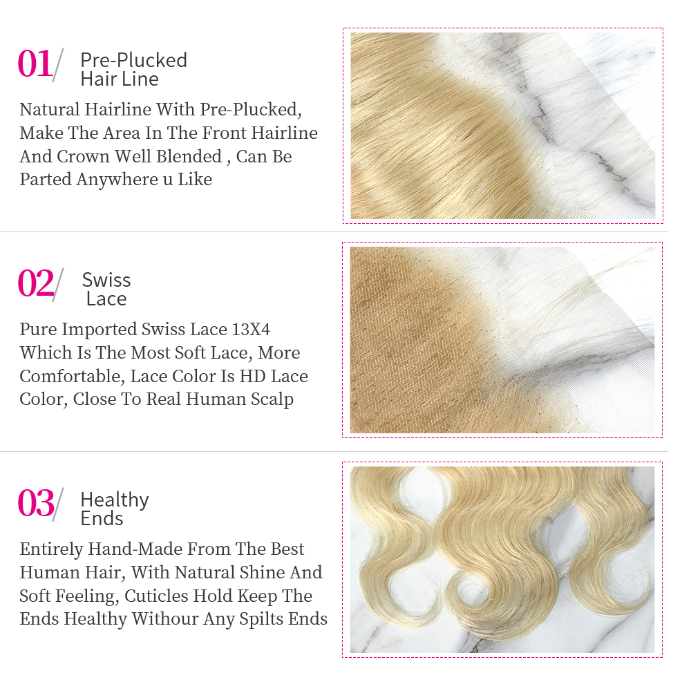 10″ – 20″ #613 Color Body Wave Human Hair 13*4 Lace Frontal with Pre Plucked Natural Hairline