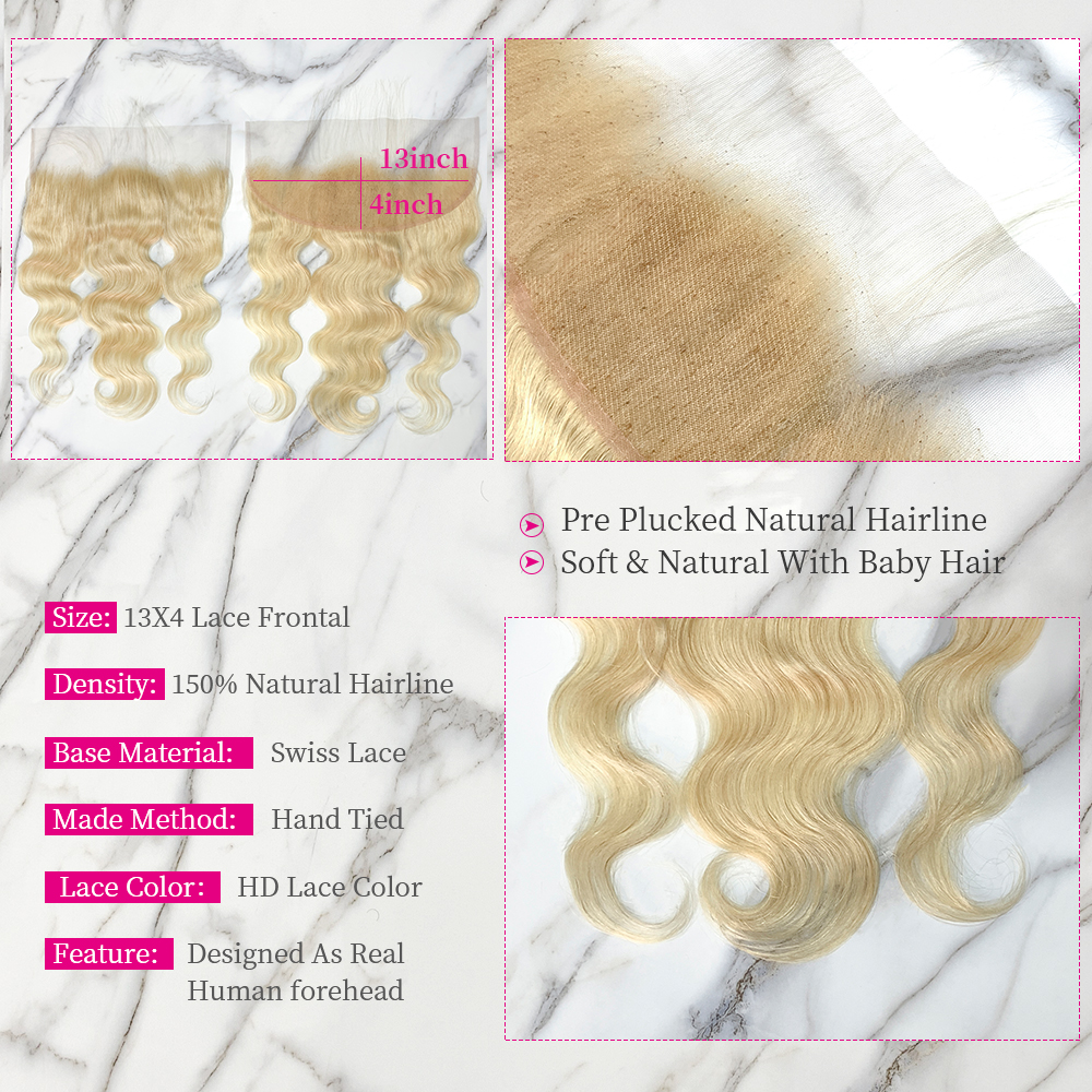 10″ – 20″ #613 Color Body Wave Human Hair 13*4 Lace Frontal with Pre Plucked Natural Hairline