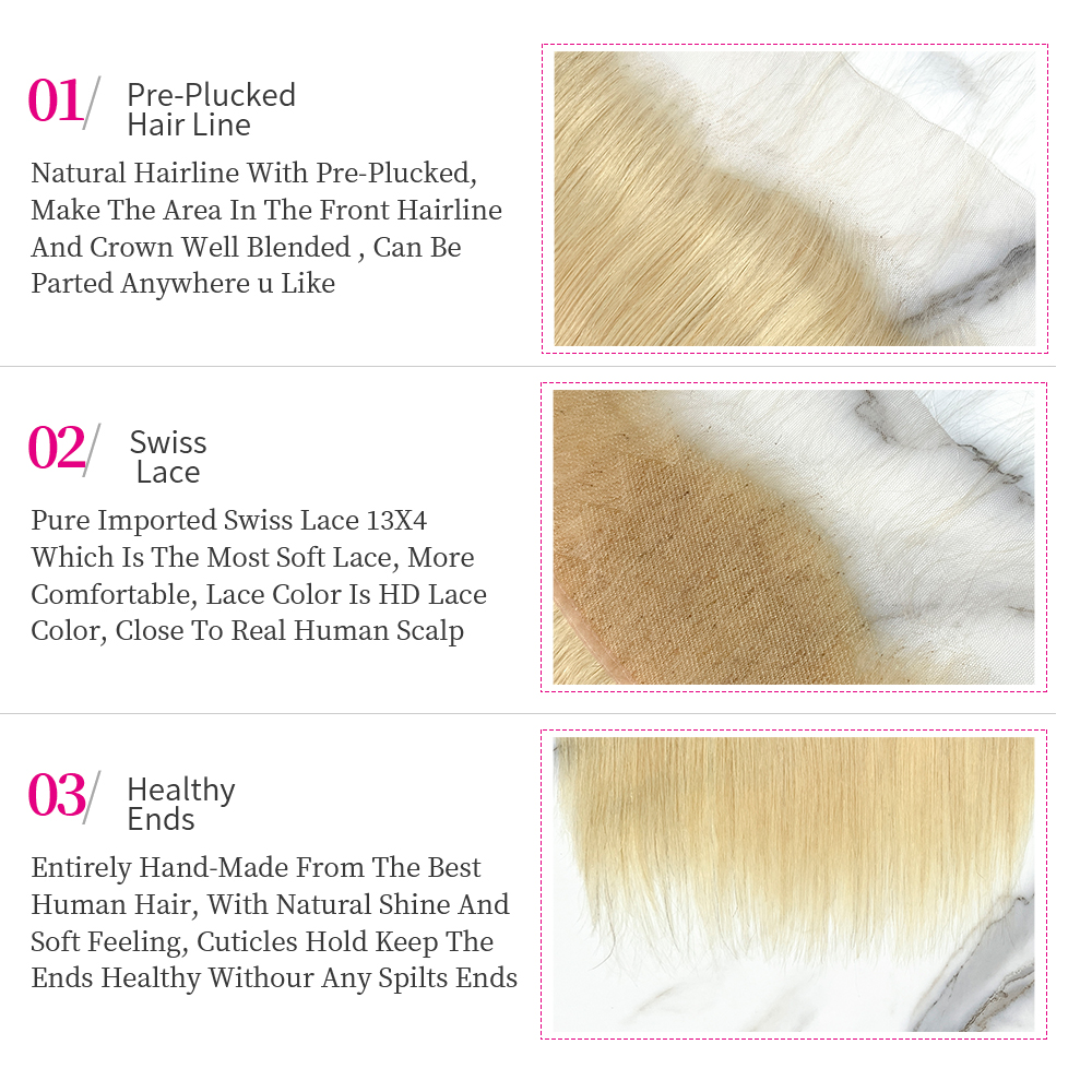 10″ – 20″ #613 Color Straight Human Hair 13*4 Lace Frontal with Pre Plucked Natural Hairline