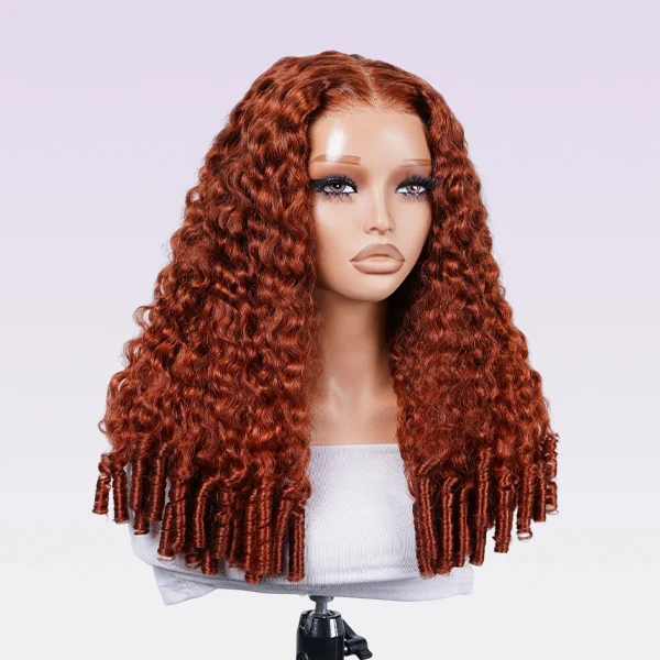 10″ – 40″ Burnt Orange Color Burmese Curly Human Hair Lace Front Wig