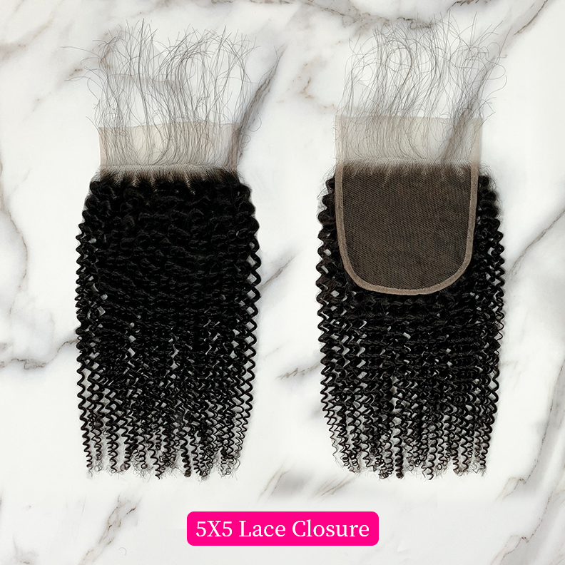 10″ – 20″ Natural Black Color Kinky Curly Human Hair 5*5 Lace Closure