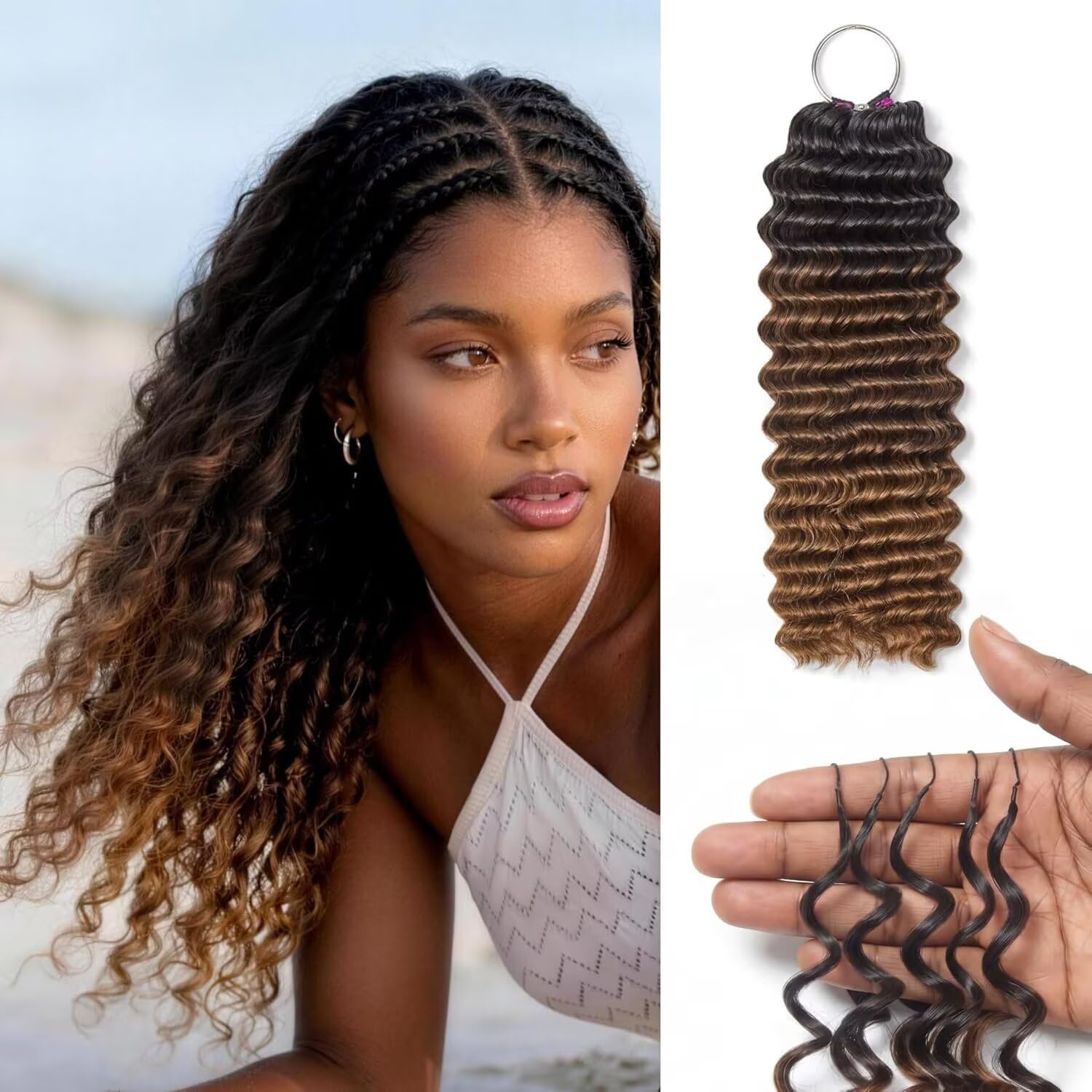 14″ – 24″ #1B/27 Deep Wave Human Hair Crochet Hair