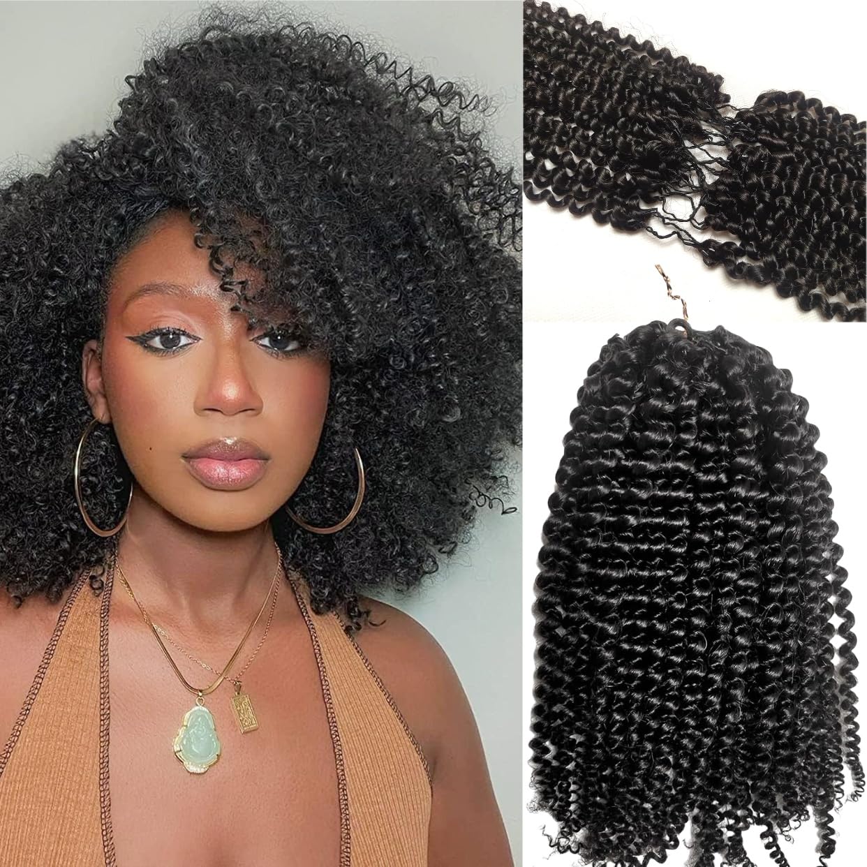 14″ – 24″ Natural Color Kinky Curly Human Hair Crochet Hair