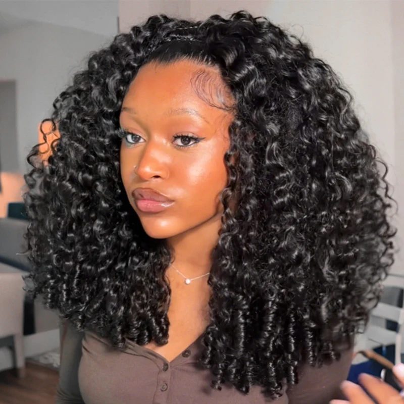 10″ – 40″ Natural Black Color Burmese Curly Human Hair Lace Front Wig