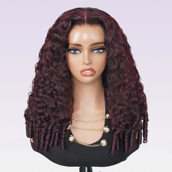 10″ – 40″ Dark Plum Color Burmese Curly Human Hair Lace Front Wig