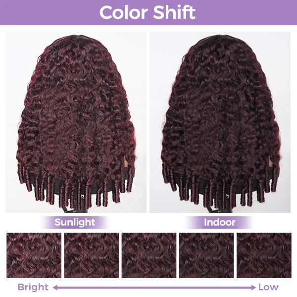 10″ – 40″ Dark Plum Color Burmese Curly Human Hair Lace Front Wig