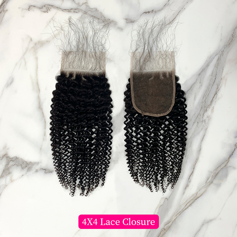 10″ – 20″ Natural Black Color Kinky Curly Human Hair 4*4 Lace Closure