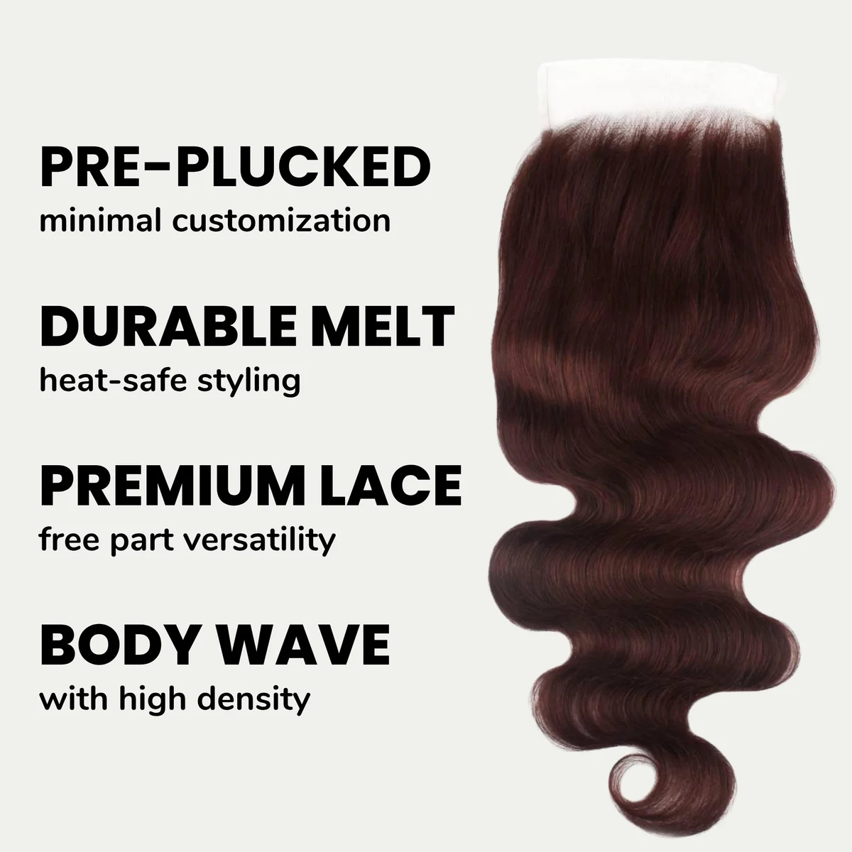 10″ – 20″ Burgundy Color Body Wave Human Hair 5*5 Lace Closure