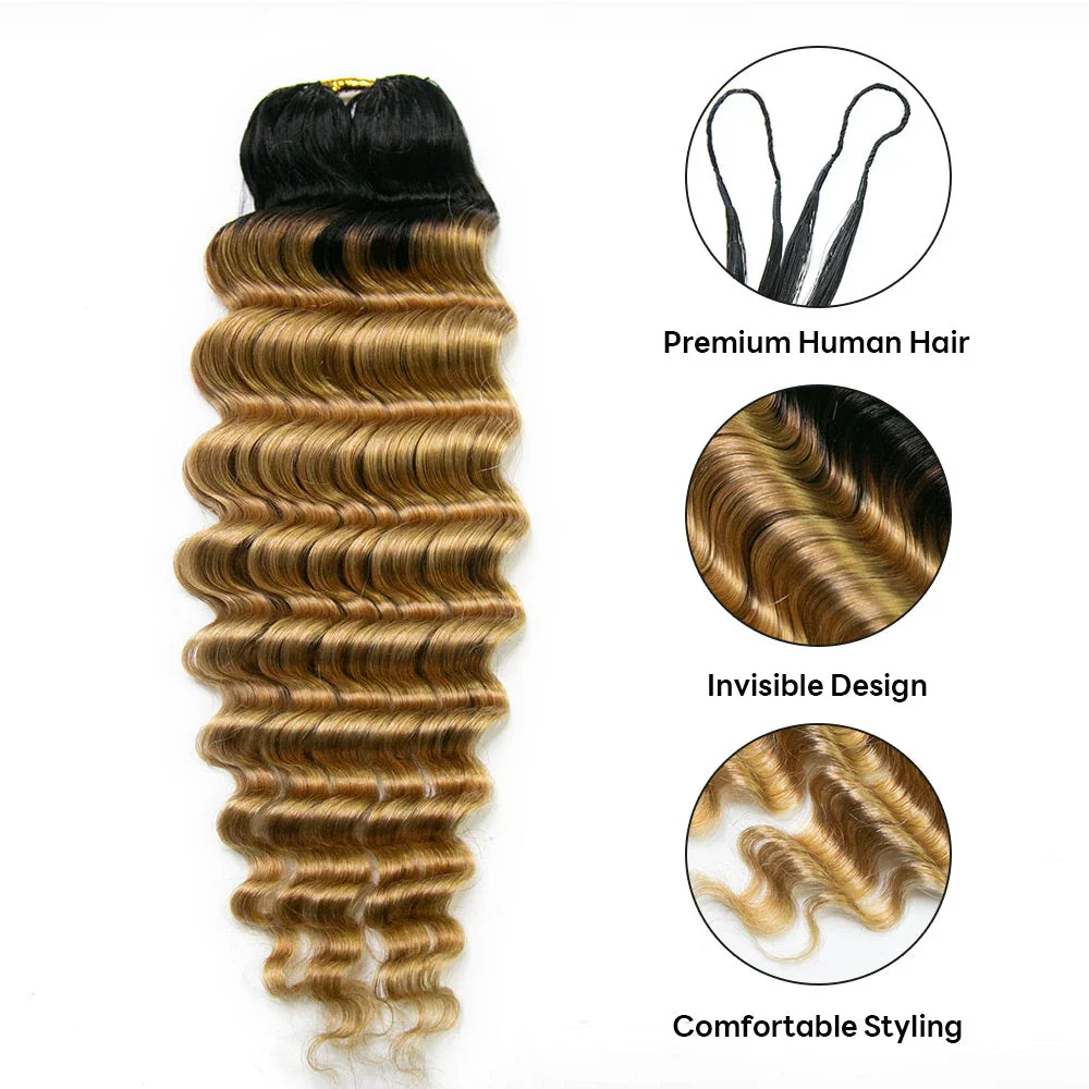 14″ – 24″ #1B/27 Deep Wave Human Hair Crochet Hair