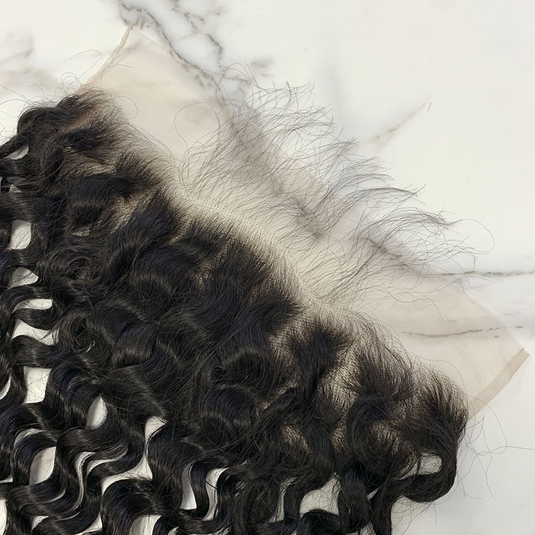10″ – 20″ Natural Black Color Water Wave Human Hair 13*4 Lace Frontal with Pre Plucked Natural Hairline