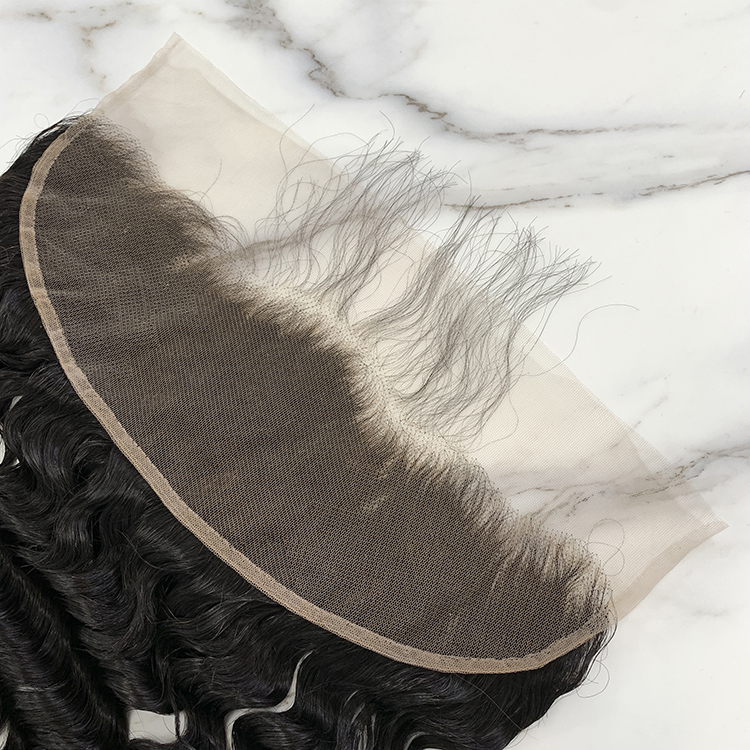 10″ – 20″ Natural Black Color Deep Wave Human Hair 13*4 Lace Frontal with Pre Plucked Natural Hairline