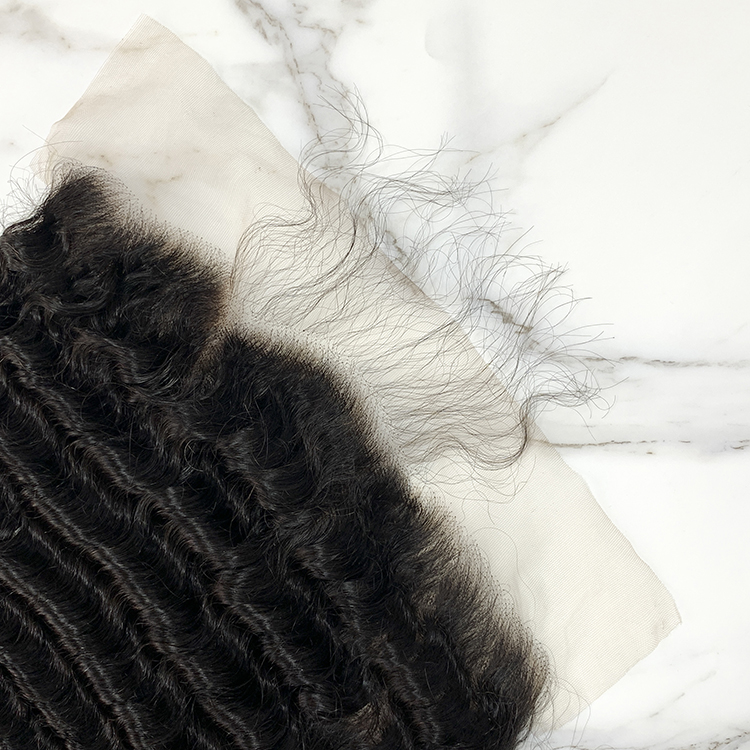 10″ – 20″ Natural Black Color Deep Wave Human Hair 13*6 Lace Frontal with Pre Plucked Natural Hairline