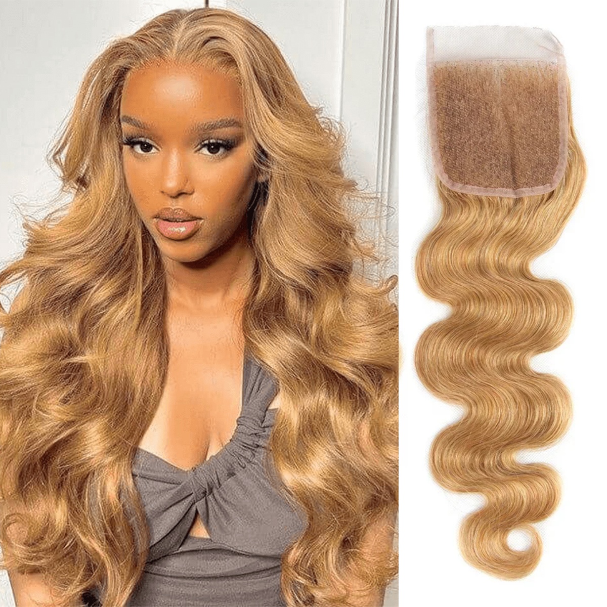 10″ – 20″ #27 Color Body Wave Human Hair 4*4 Lace Closure