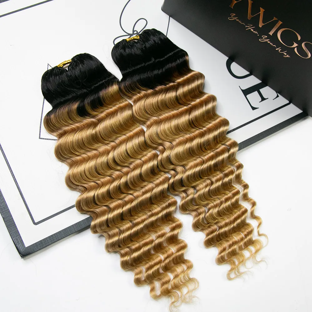 14″ – 24″ #1B/27 Deep Wave Human Hair Crochet Hair
