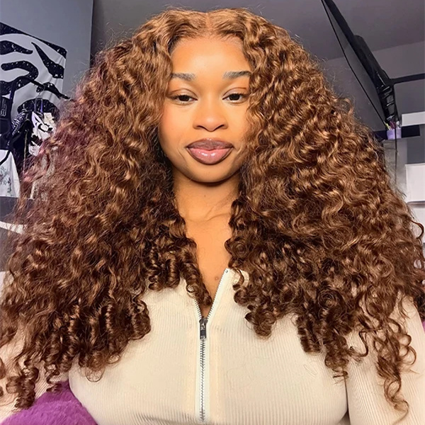 10″ – 40″ Chocolate Brown Burmese Curly Human Hair Lace Front Wig