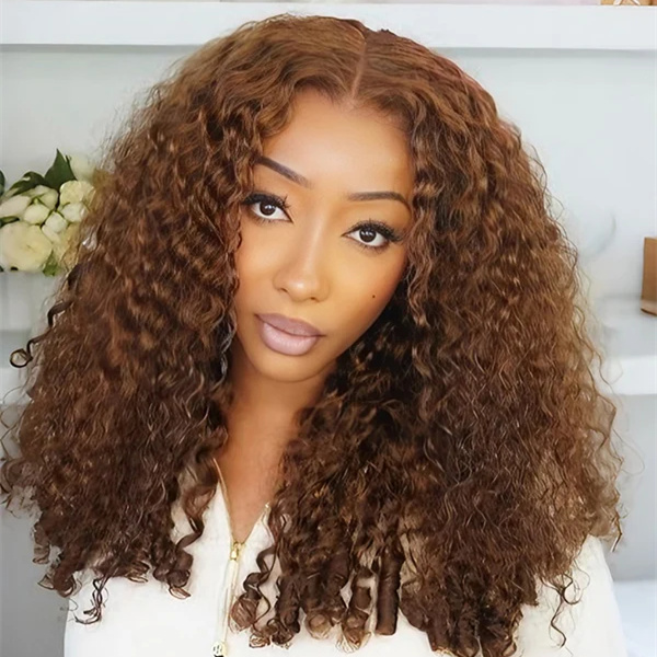 10″ – 40″ Chocolate Brown Burmese Curly Human Hair Lace Front Wig