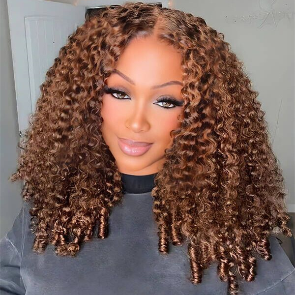 10″ – 40″ Chocolate Brown Burmese Curly Human Hair Lace Front Wig