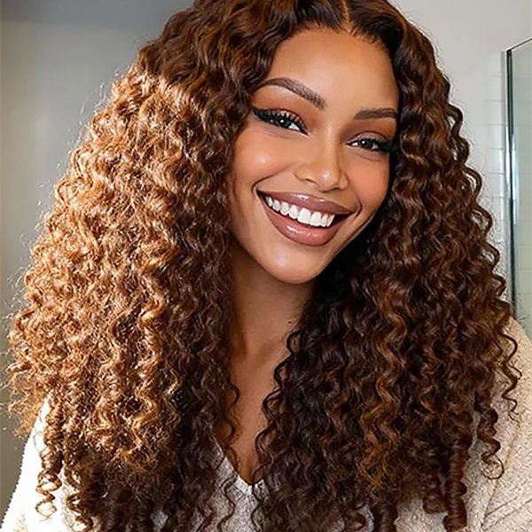 10″ – 40″ Chocolate Brown Burmese Curly Human Hair Lace Front Wig