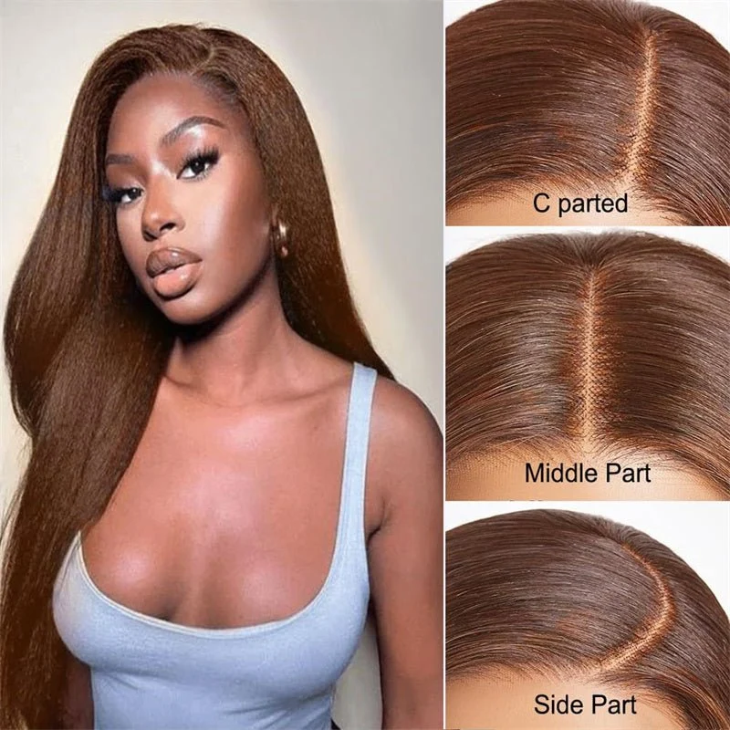 10″ – 40″ Chocolate Brown Kinky Straight Human Hair Lace Front Wig
