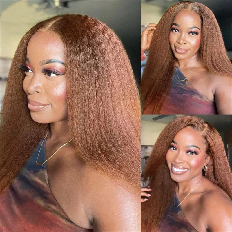 10″ – 40″ Chocolate Brown Kinky Straight Human Hair Lace Front Wig