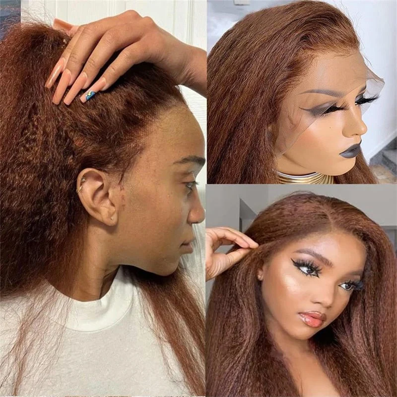 10″ – 40″ Chocolate Brown Kinky Straight Human Hair Lace Front Wig