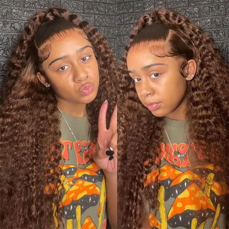 10″ – 40″ Chocolate Brown Water Wave Human Hair Lace Front Wig