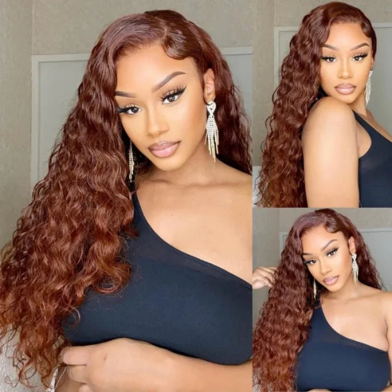 10″ – 40″ Chocolate Brown Water Wave Human Hair Lace Front Wig